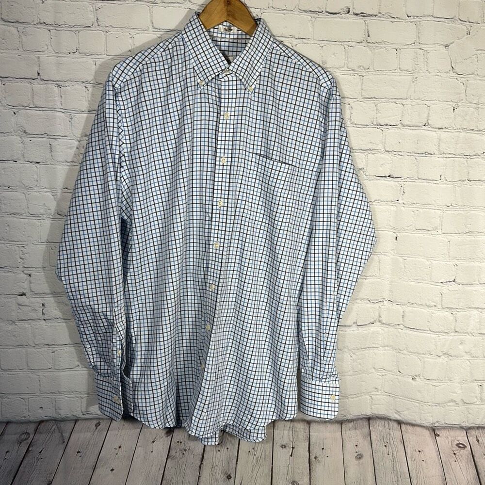 Peter Millar Sport Shirt Mens Large Nanoluxe Cotton Blue Plaid